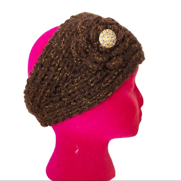 Handmade Knit Earmuff Head Band with Flower - Picture 1 of 8